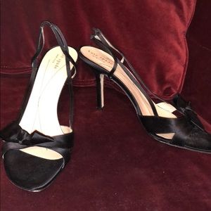 KATE SPADE black satin bow strappy sandal heels